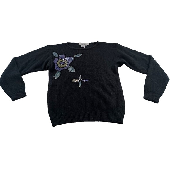 Vintage David Benjamin Womens M Sweater Black Blue Purple Sequined Pullover Silk - Picture 1 of 8